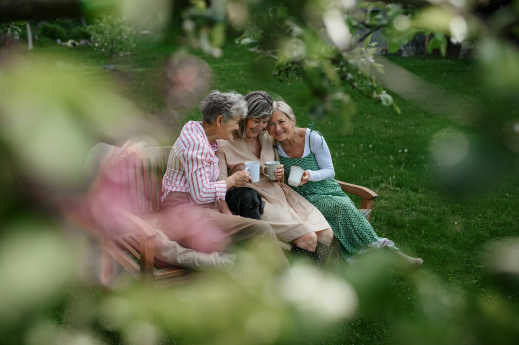 Nicht nur Heilkraft, sondern auch kommunikativ - eine tasse Tee mit Freunden:innen auf der Gartenbank. Das geht zu jeder Jahreszeit. Bildqelle: © Getty Images / Unsplash.com